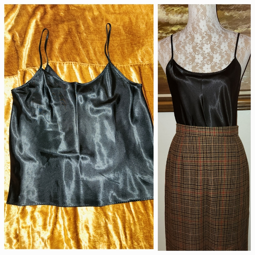 Vintage 1980s Black Satin Camisole by Cinema Etoile - Picture 3 of 11